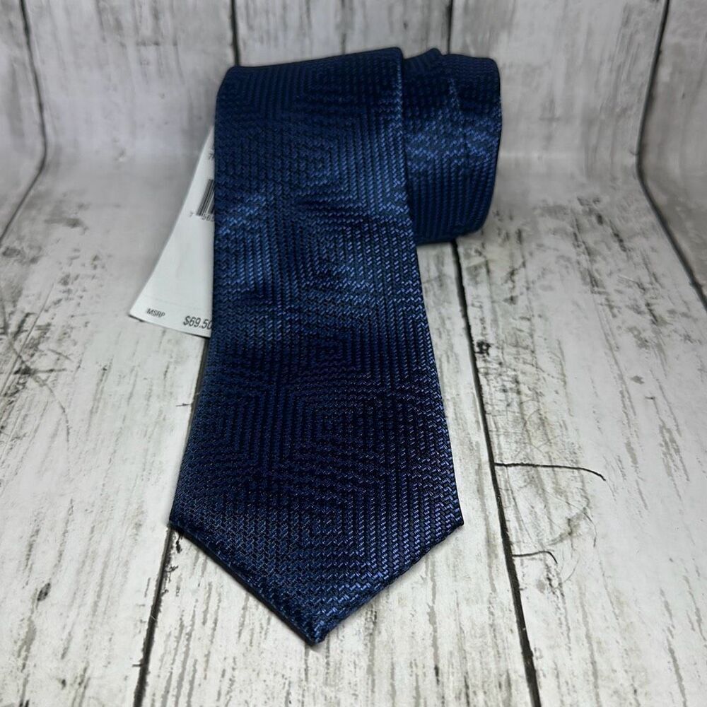 Michael Kors Geometric Print‎ Men's Silk Blend Necktie Blue NEW with tags